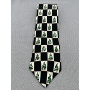 ROBERT STOCK Christmas Tree Men's Silk Necktie Blue Cream Rectangle USA 57”x4”
